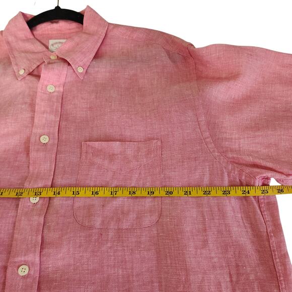 Brooks Brothers Mens 346 The Original Polo Linen Shirt Size Large Pink Button Up - Picture 11 of 12